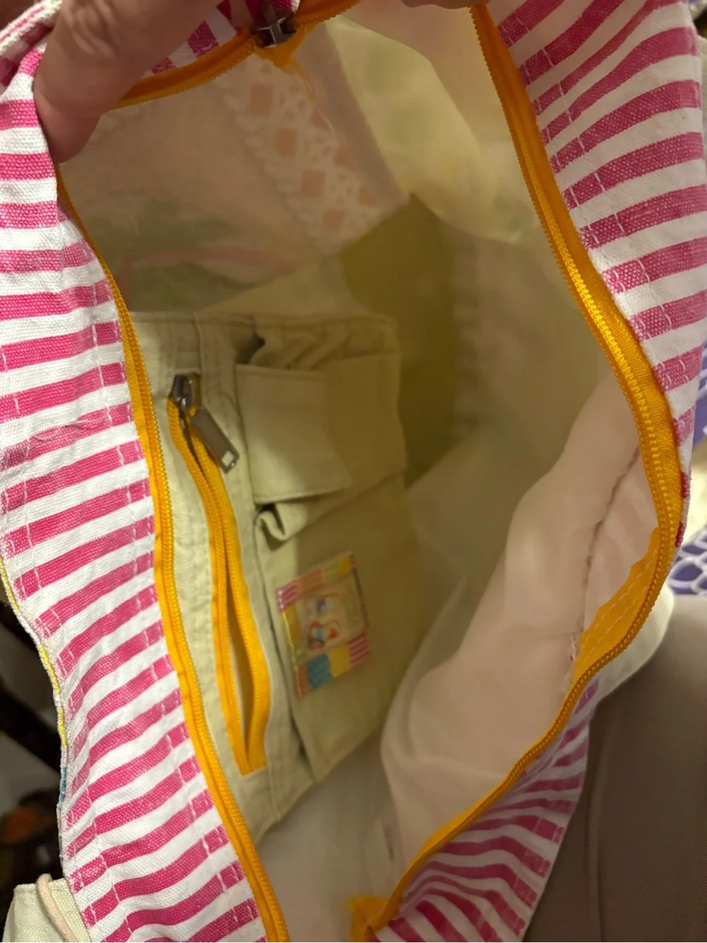Sandy Clough colorful flip-flop print canvas beach tote bag,  12 by 16 by 5”
